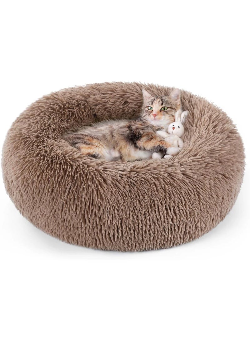 HousLife Cat Bed Plush Donut Cat Bed 40x40CM Soft Fluffy Round Pet Bed, Calming Self Warming Cat Bed Machine Washable with Non Slip Waterproof Bottom for Indoor Cats Small Dogs - Image 1